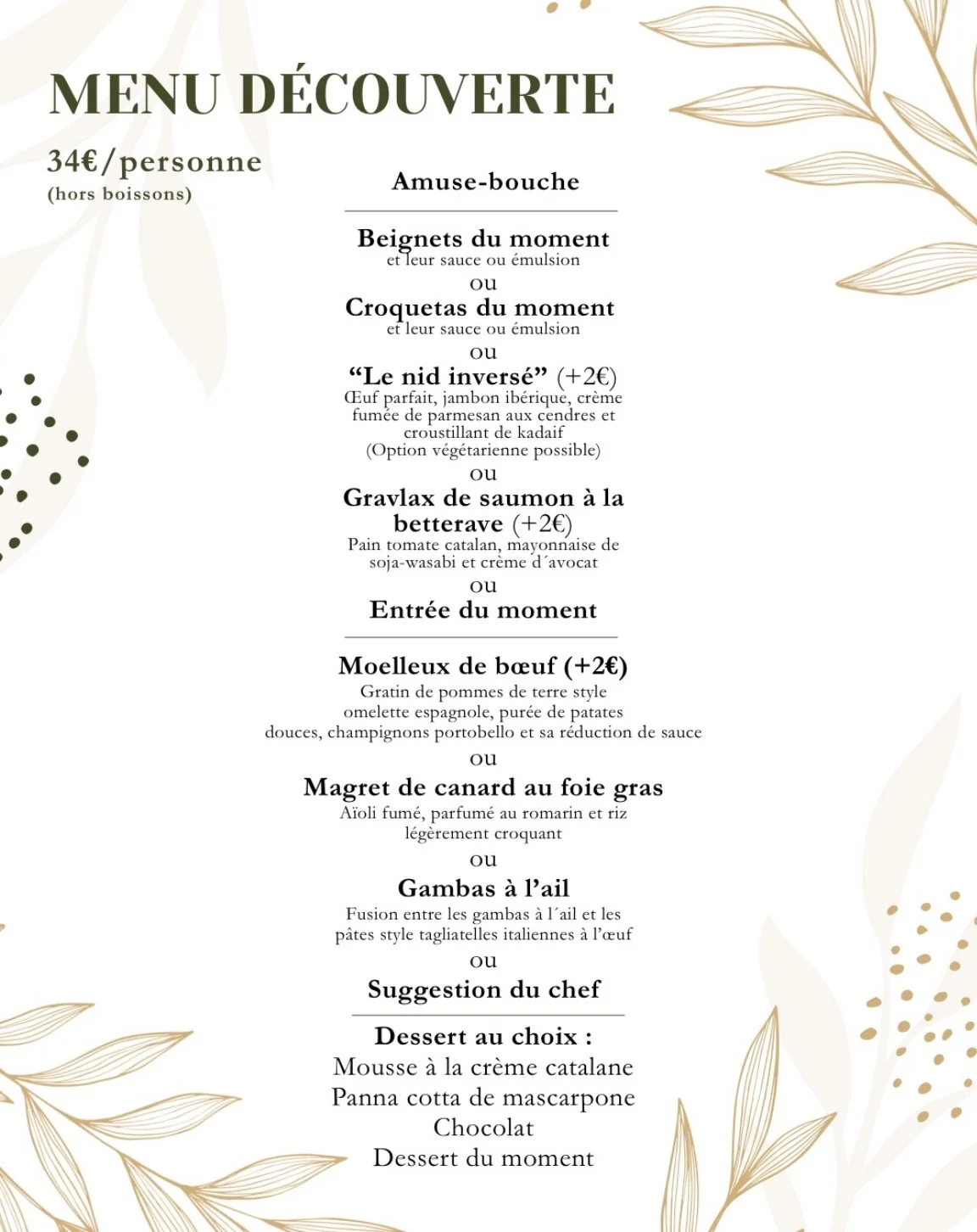 Menu Découverte, restaurant La Grange à Marchiennes